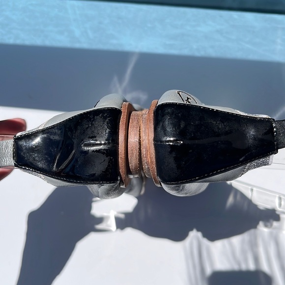 Authentic Chanel Silver Lambskin/Black Patent Leather Elastic Ballet Flats Shoes - Picture 9 of 16